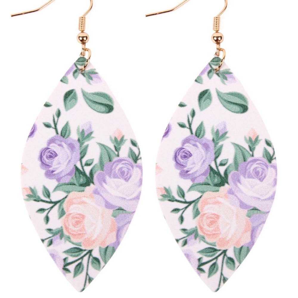 🌞SUMMER SALE🌞Purple floral faux leather earrings